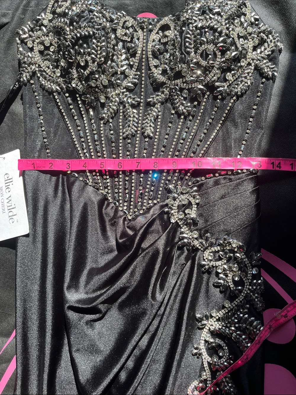 Black Beaded Evening Gown with Silver Embellishment - Picture 12 of 17